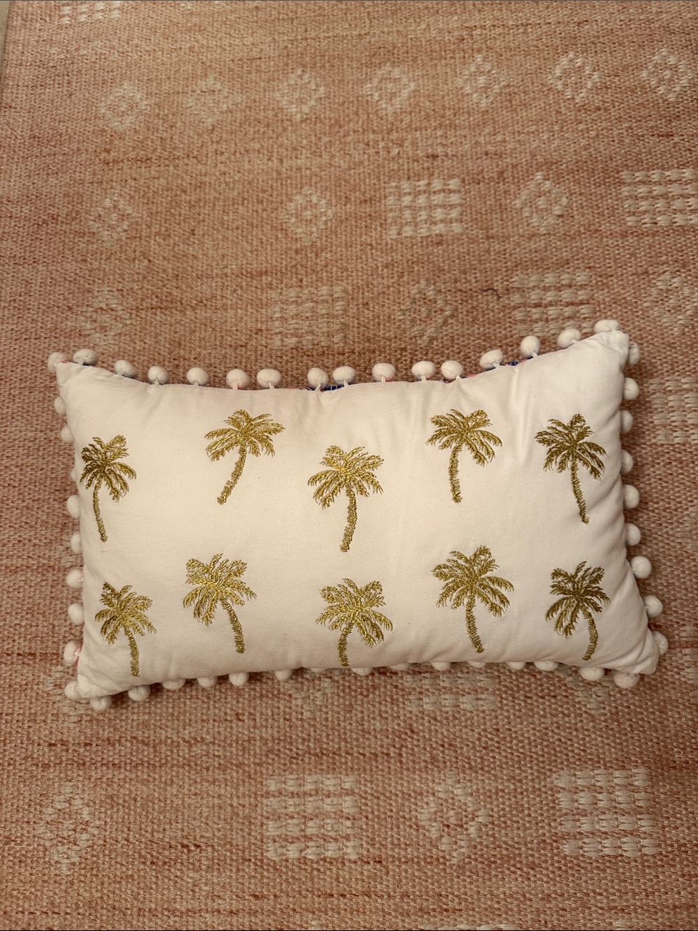 Lilly Pulitzer Reversible Throw Pillow with Gold Embroidered Palm Trees
